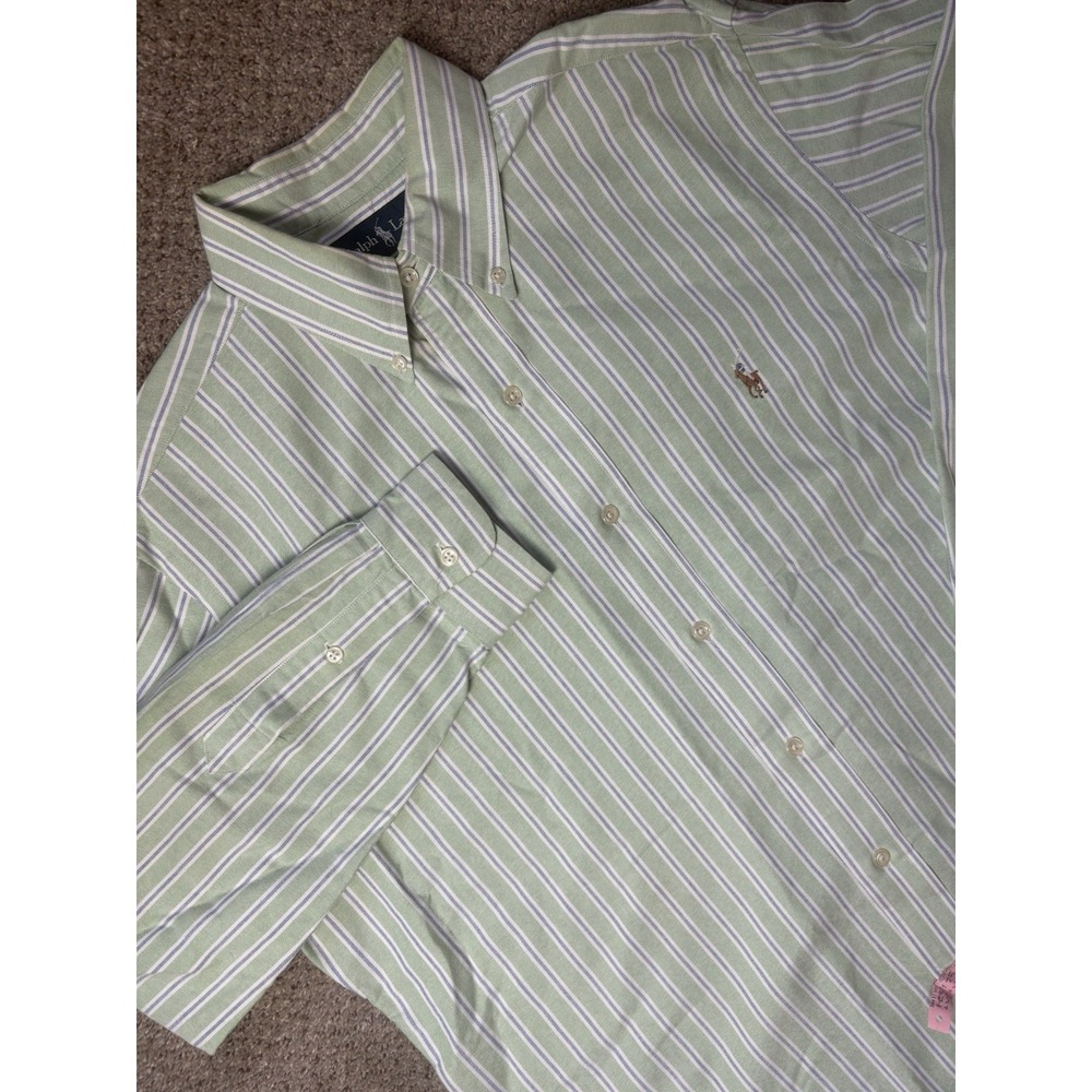 Polo Ralph Lauren Mens Large 16 32/33 Classic Fit Button Down Shirt Green Stripe